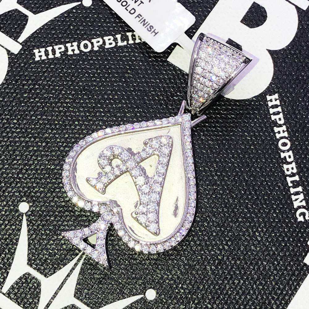 A Spade CZ Hip Hop Bling Bling Pendant White Gold HipHopBling