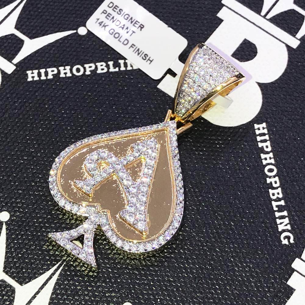 A Spade CZ Hip Hop Bling Bling Pendant Yellow Gold HipHopBling