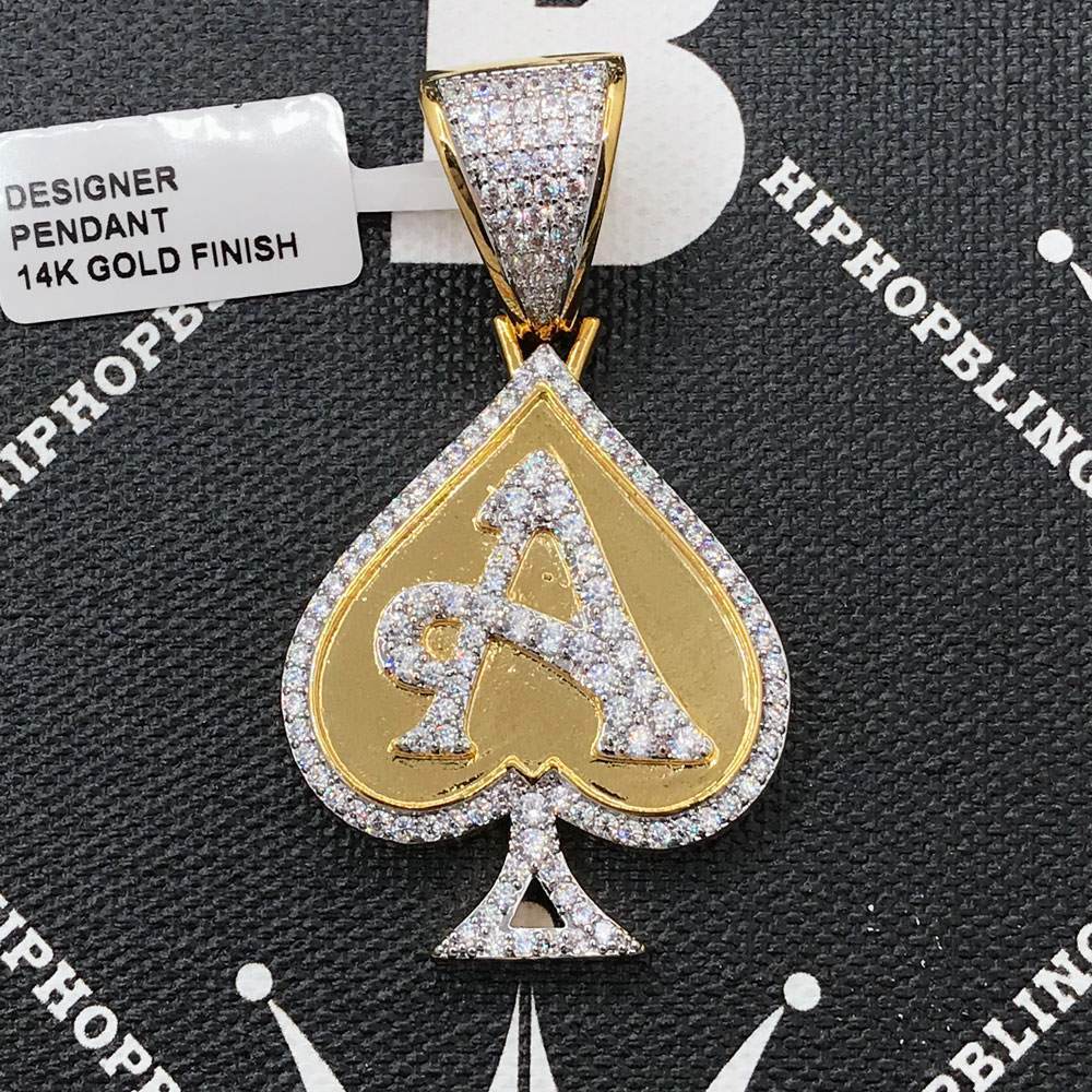 A Spade CZ Hip Hop Bling Bling Pendant Yellow Gold HipHopBling