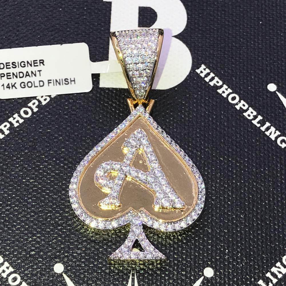 A Spade CZ Hip Hop Bling Bling Pendant Yellow Gold HipHopBling