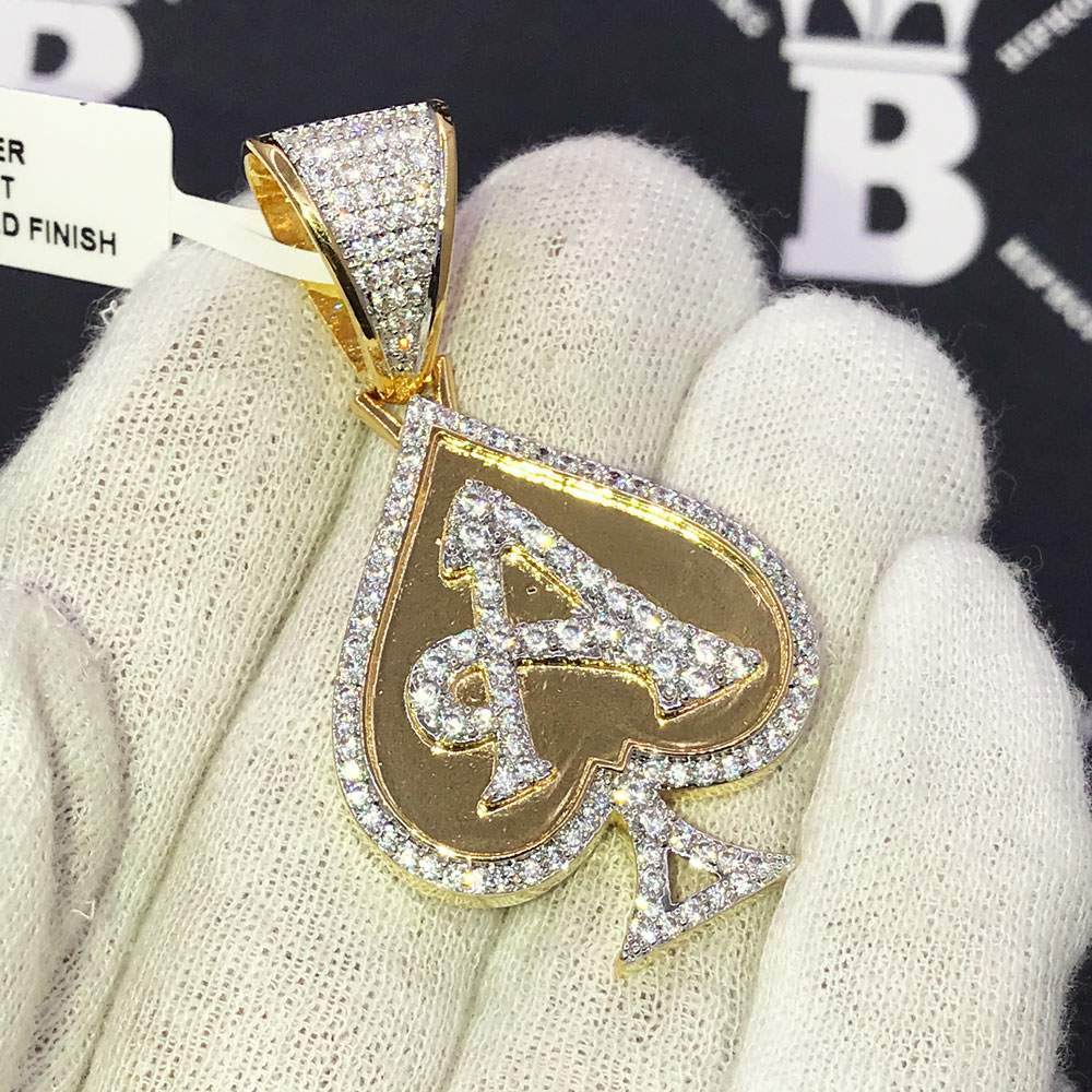A Spade CZ Hip Hop Bling Bling Pendant Yellow Gold HipHopBling