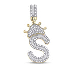 A - Z Crown Letter Initial Baguette Diamond Pendant 10K Yellow Gold S HipHopBling