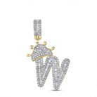 A - Z Crown Letter Initial Baguette Diamond Pendant 10K Yellow Gold W HipHopBling