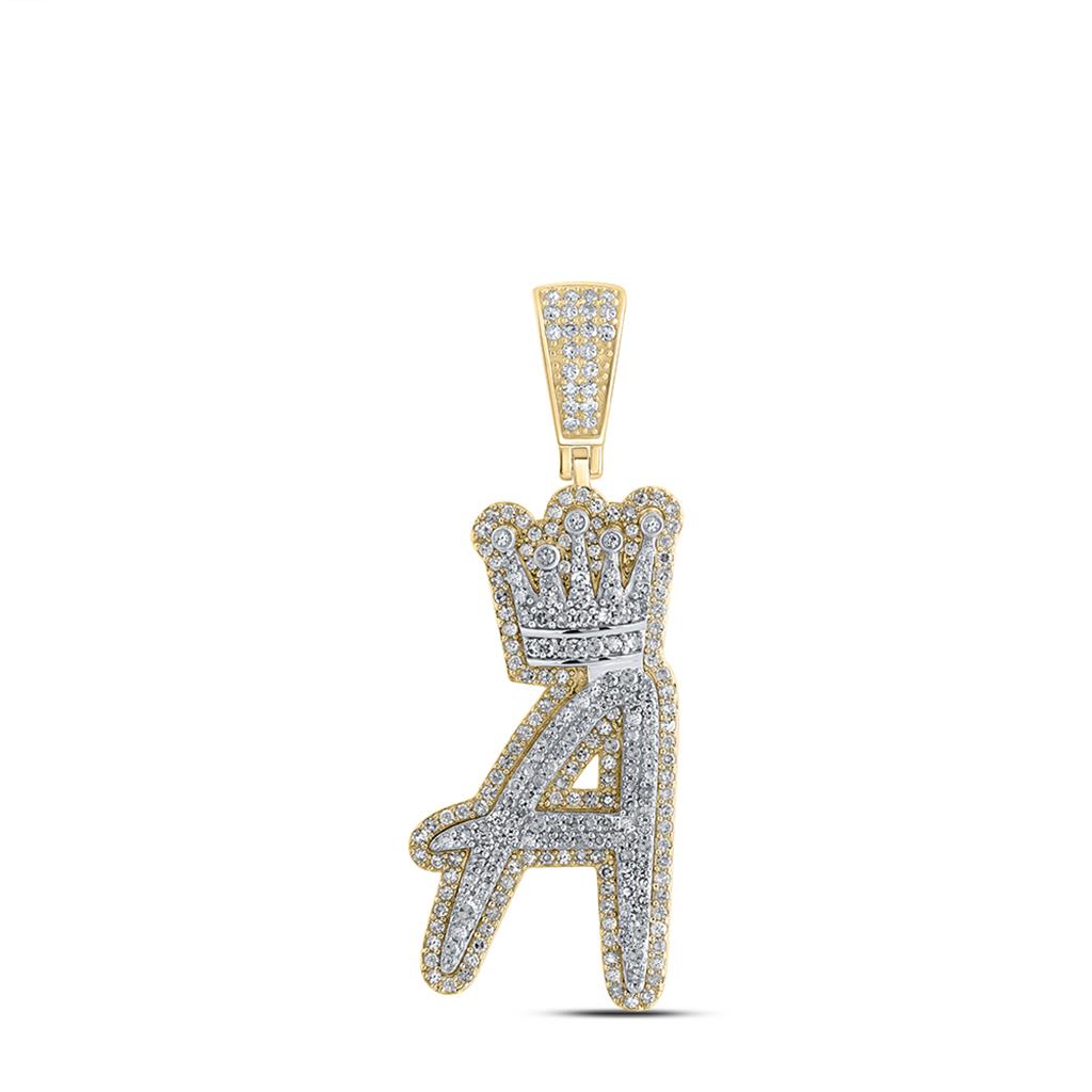 A - Z Crown Letter Initial Diamond Pendant 10K Yellow Gold A HipHopBling