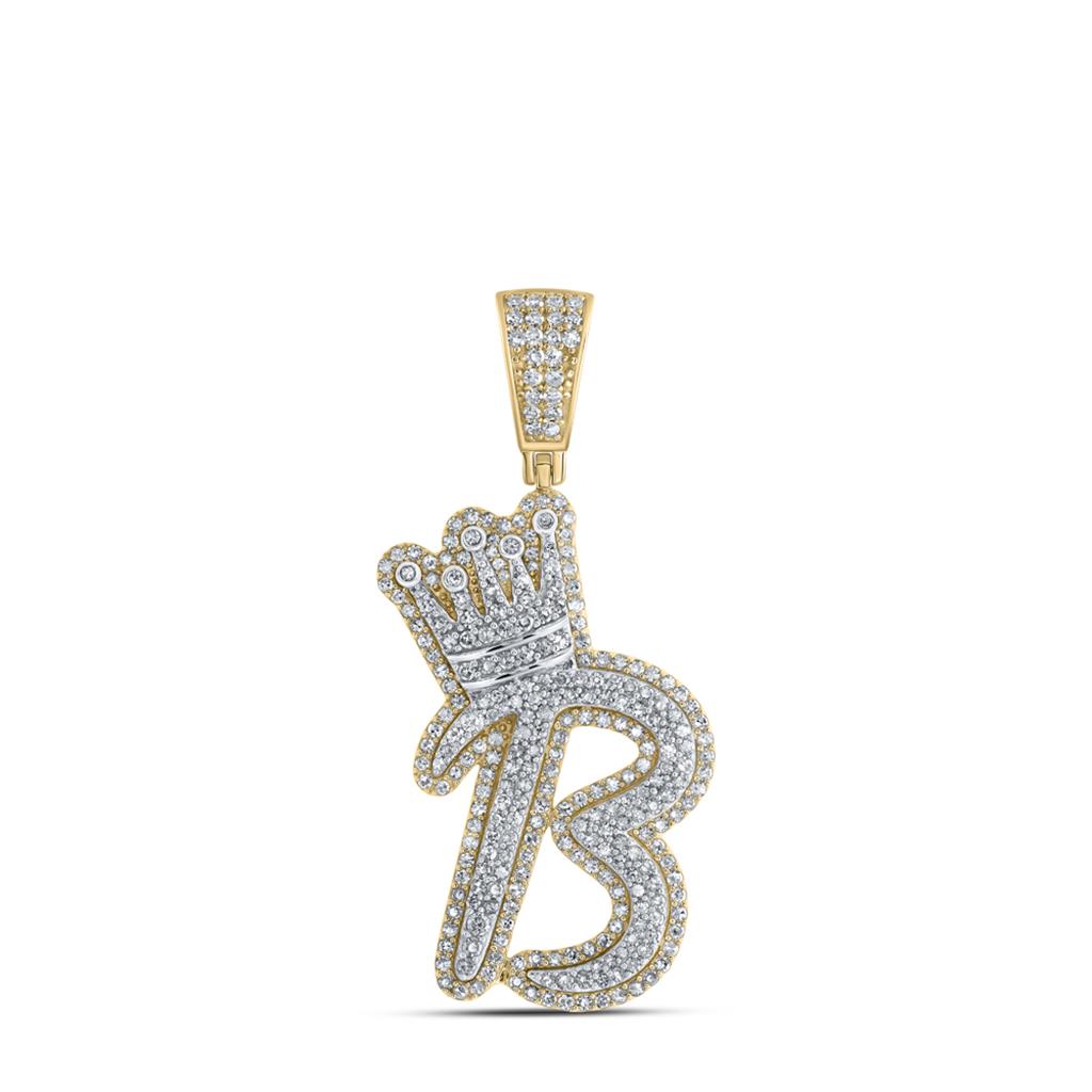 A-Z Crown Letter Initial Diamond Pendant 10K Yellow Gold B HipHopBling