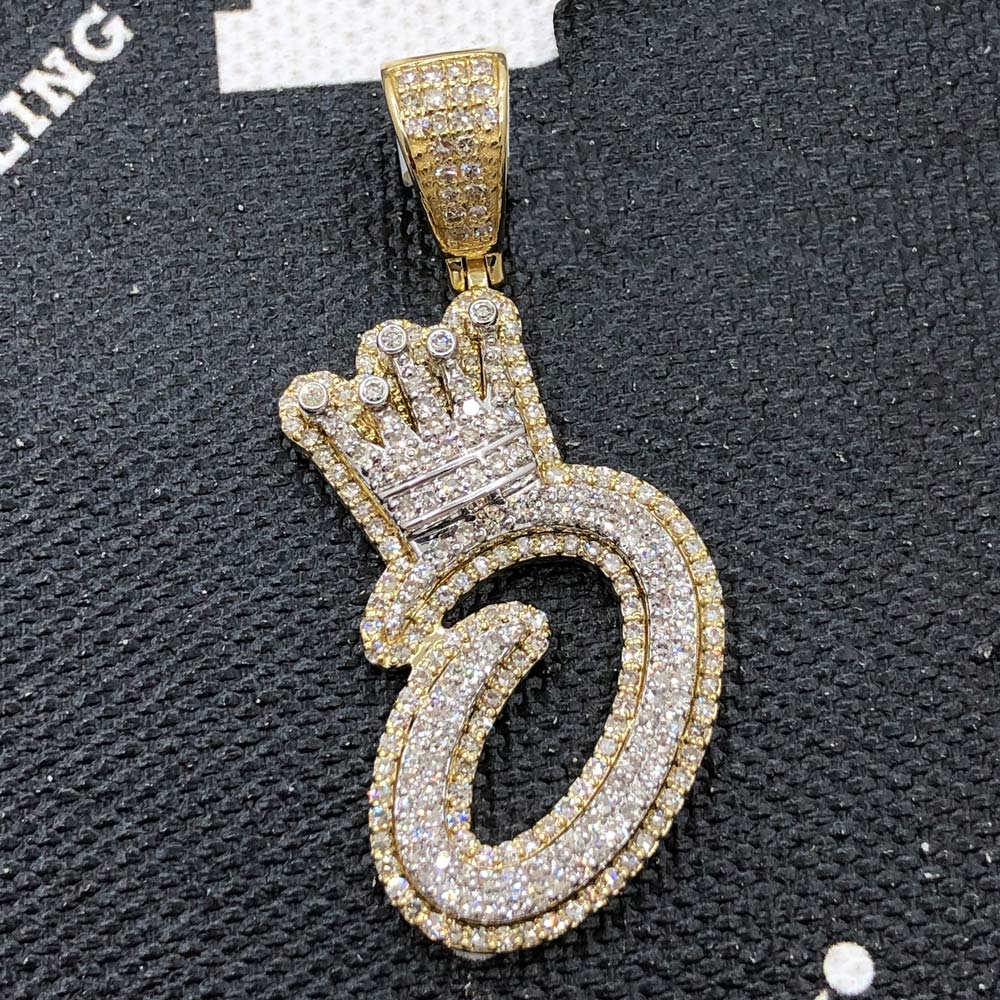 A - Z Crown Letter Initial Diamond Pendant 10K Yellow Gold C HipHopBling