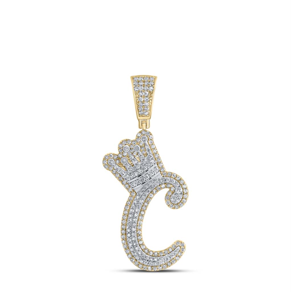 A - Z Crown Letter Initial Diamond Pendant 10K Yellow Gold C HipHopBling