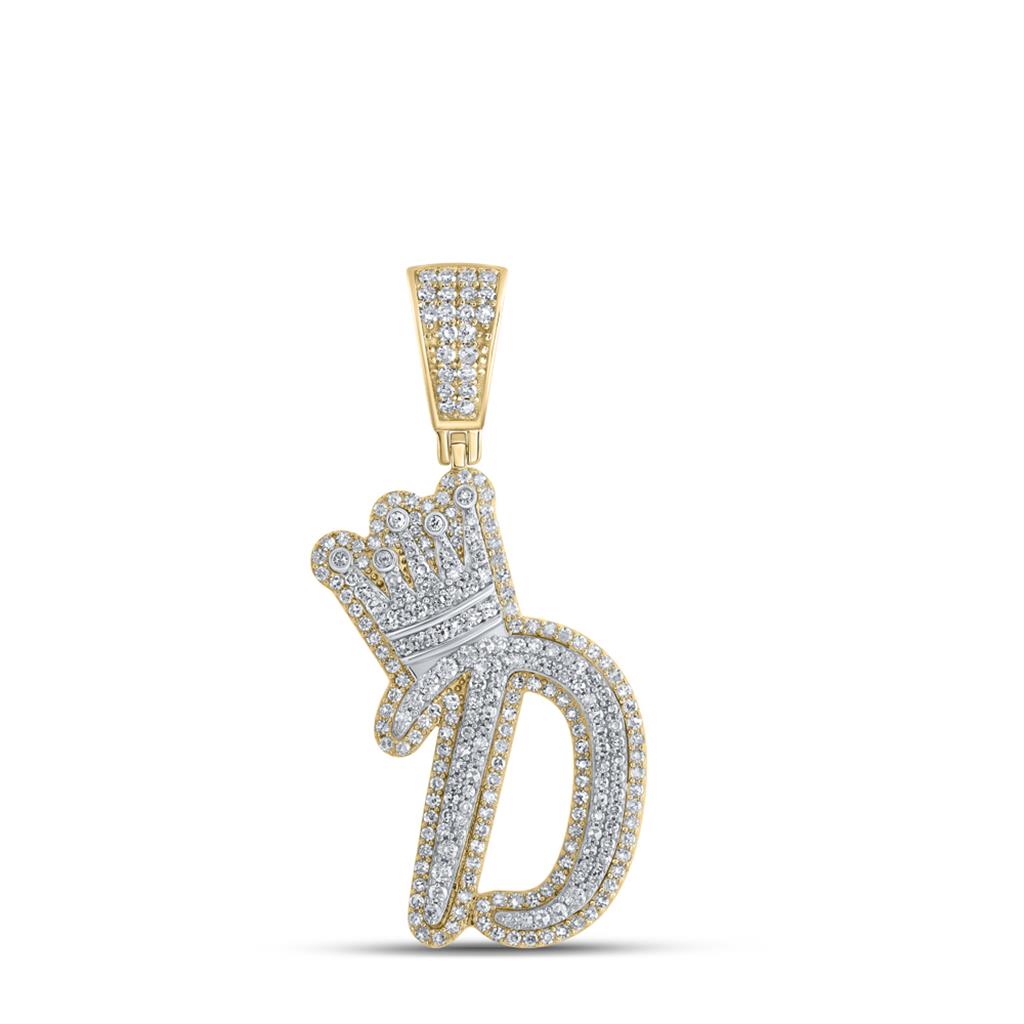 A - Z Crown Letter Initial Diamond Pendant 10K Yellow Gold D HipHopBling