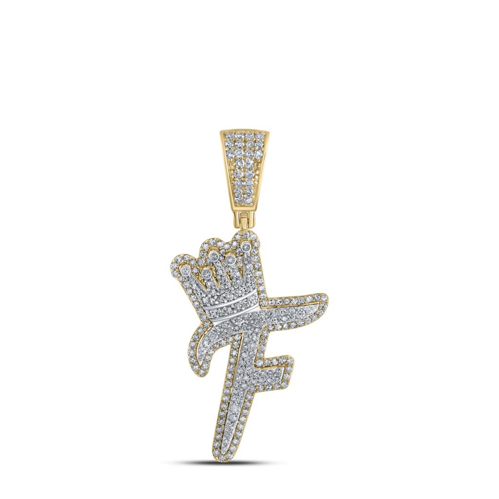 A-Z Crown Letter Initial Diamond Pendant 10K Yellow Gold F HipHopBling
