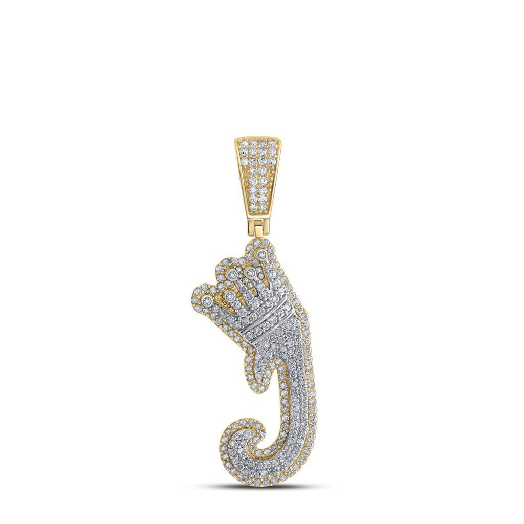 A - Z Crown Letter Initial Diamond Pendant 10K Yellow Gold J HipHopBling