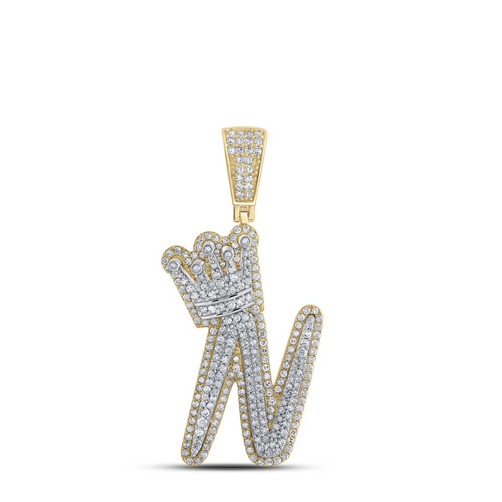 A - Z Crown Letter Initial Diamond Pendant 10K Yellow Gold N HipHopBling