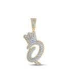 A - Z Crown Letter Initial Diamond Pendant 10K Yellow Gold Q HipHopBling
