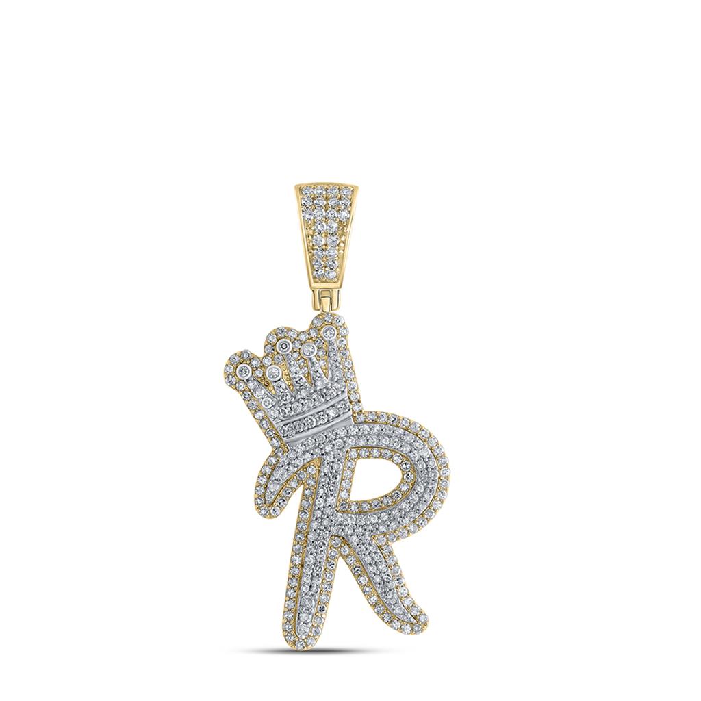 A - Z Crown Letter Initial Diamond Pendant 10K Yellow Gold R HipHopBling