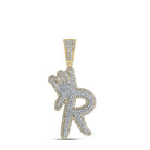 A - Z Crown Letter Initial Diamond Pendant 10K Yellow Gold R HipHopBling