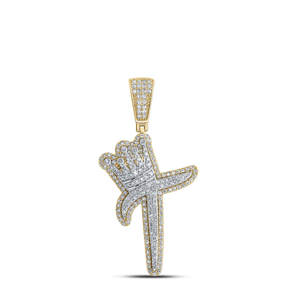 A - Z Crown Letter Initial Diamond Pendant 10K Yellow Gold T HipHopBling
