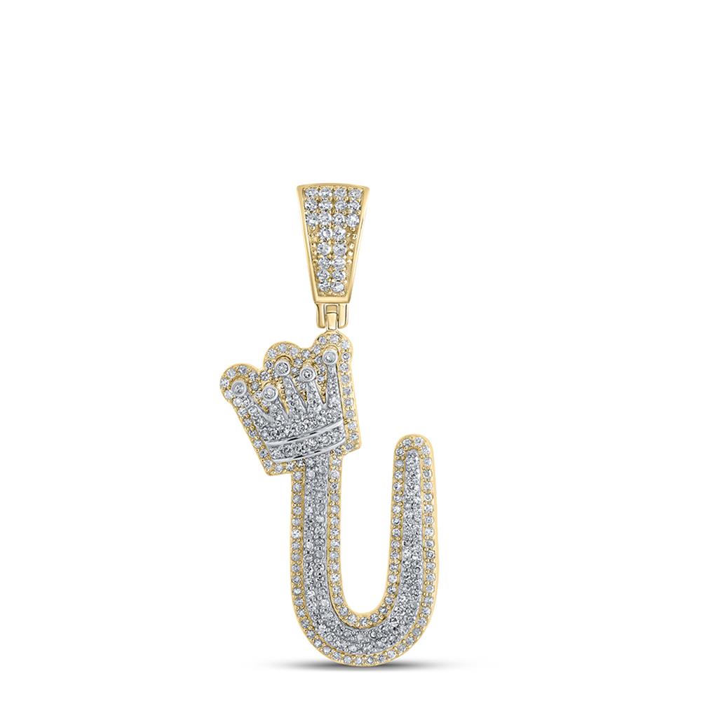 A-Z Crown Letter Initial Diamond Pendant 10K Yellow Gold U HipHopBling