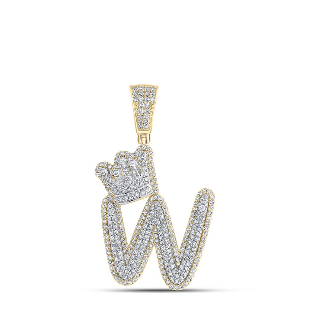 A-Z Crown Letter Initial Diamond Pendant 10K Yellow Gold W HipHopBling