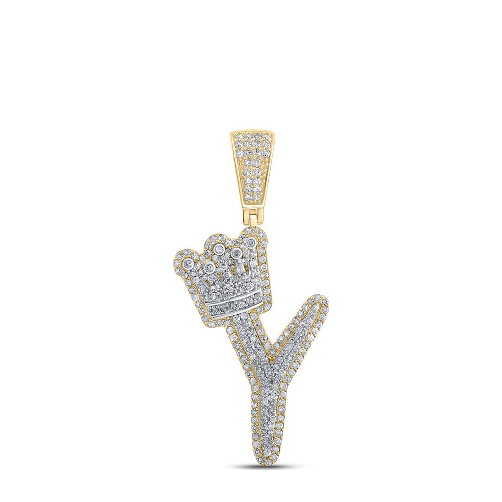 A - Z Crown Letter Initial Diamond Pendant 10K Yellow Gold Y HipHopBling