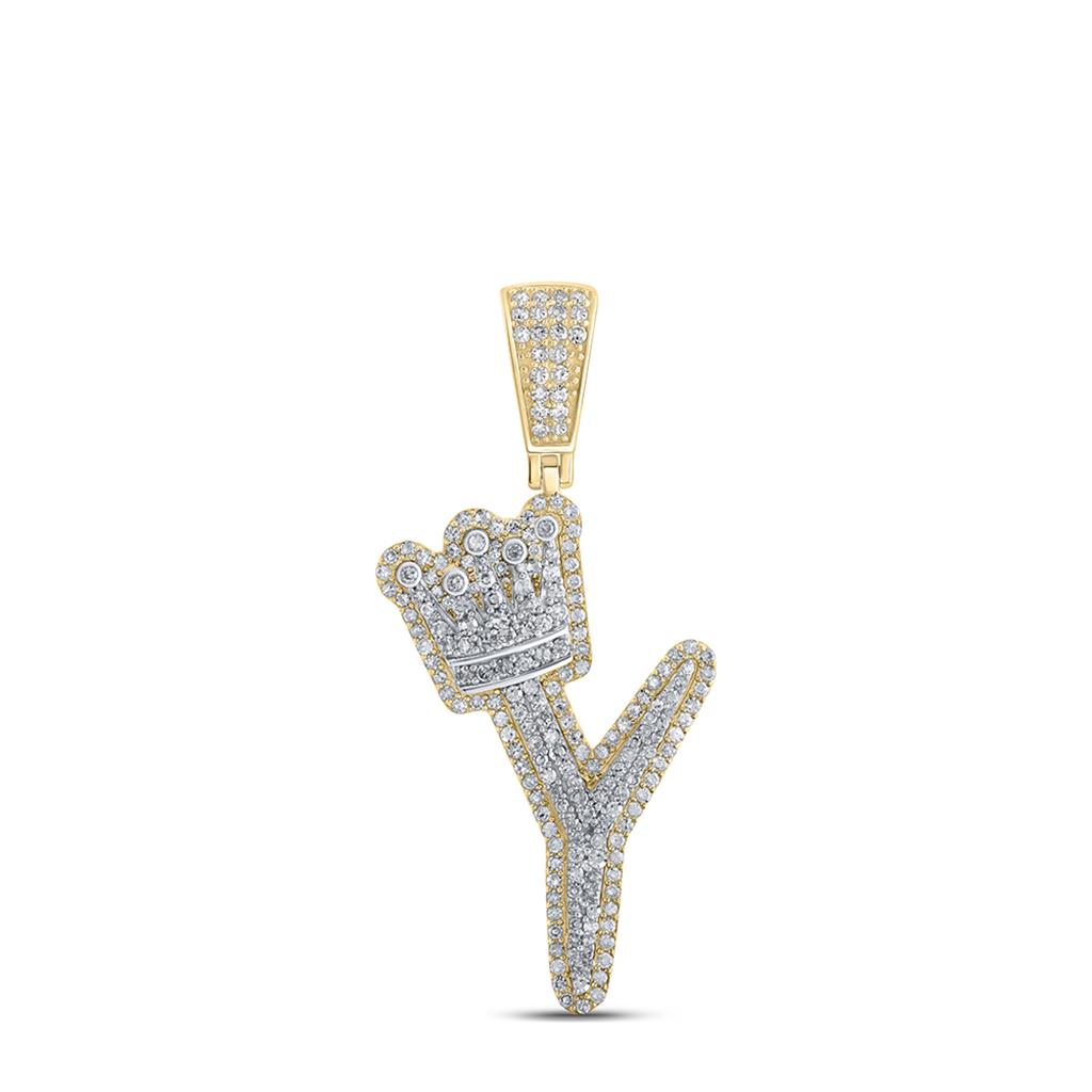 A-Z Crown Letter Initial Diamond Pendant 10K Yellow Gold Y HipHopBling