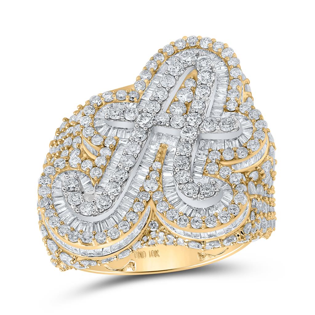 A - Z Initial Cursive Baguette Diamond Ring 10K Yellow Gold A HipHopBling