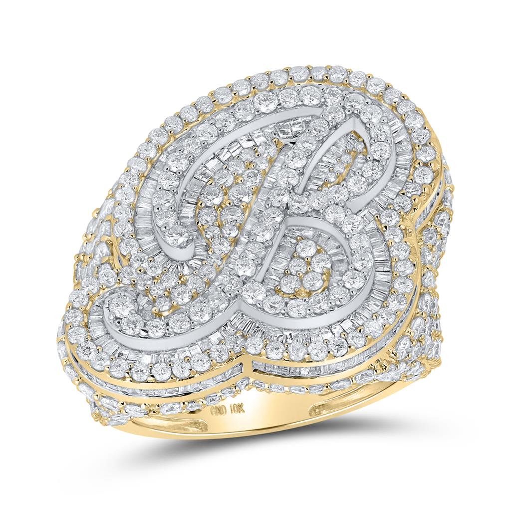 A - Z Initial Cursive Baguette Diamond Ring 10K Yellow Gold B HipHopBling
