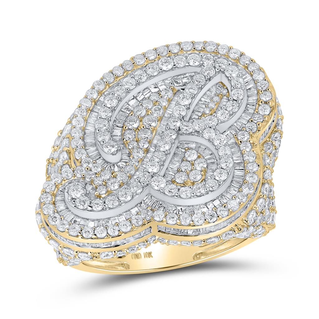 A-Z Initial Cursive Baguette Diamond Ring 10K Yellow Gold B HipHopBling