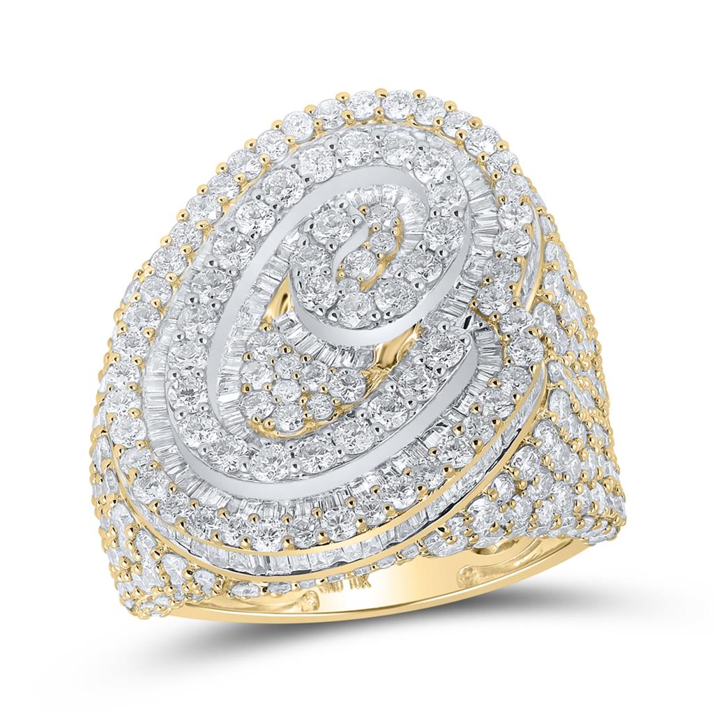 A-Z Initial Cursive Baguette Diamond Ring 10K Yellow Gold C HipHopBling