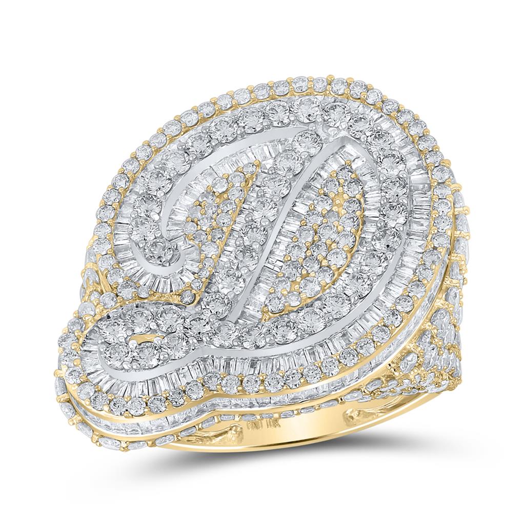 A-Z Initial Cursive Baguette Diamond Ring 10K Yellow Gold D HipHopBling