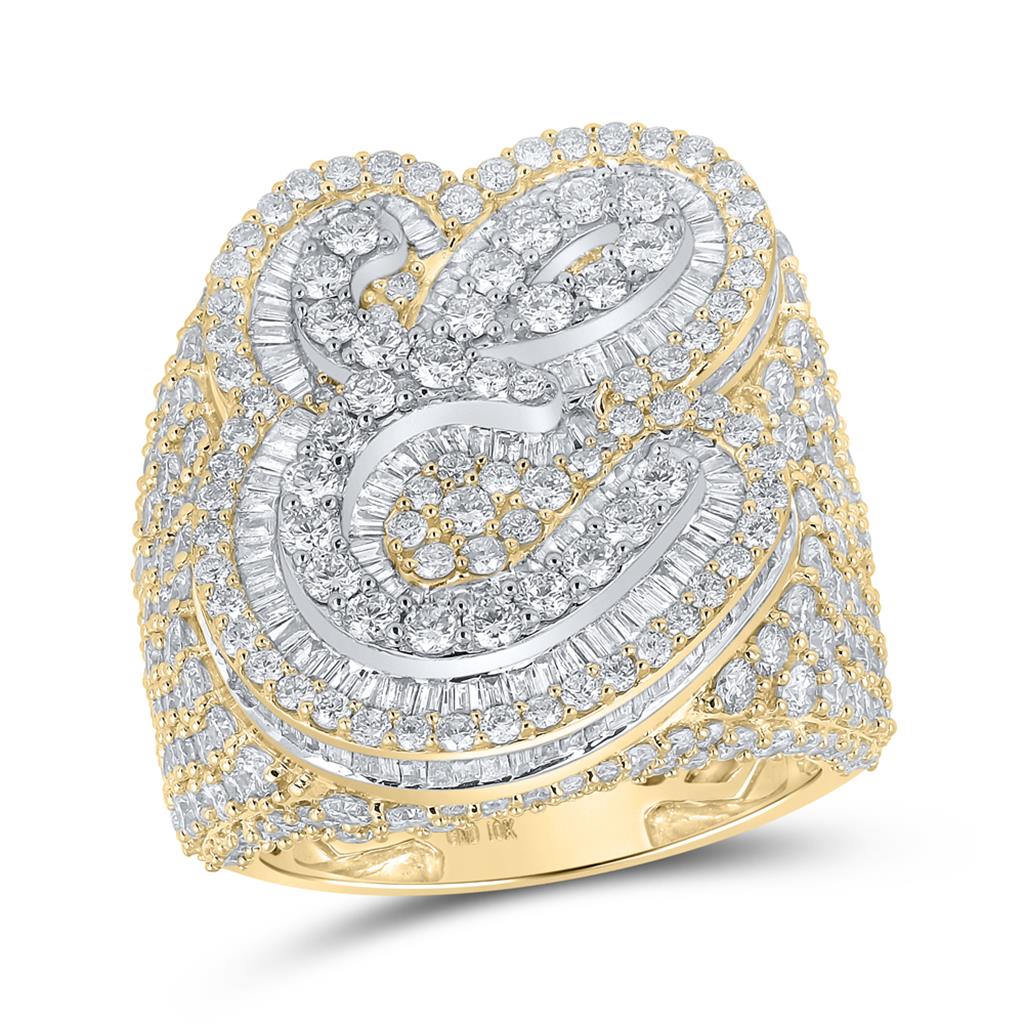 A-Z Initial Cursive Baguette Diamond Ring 10K Yellow Gold E HipHopBling