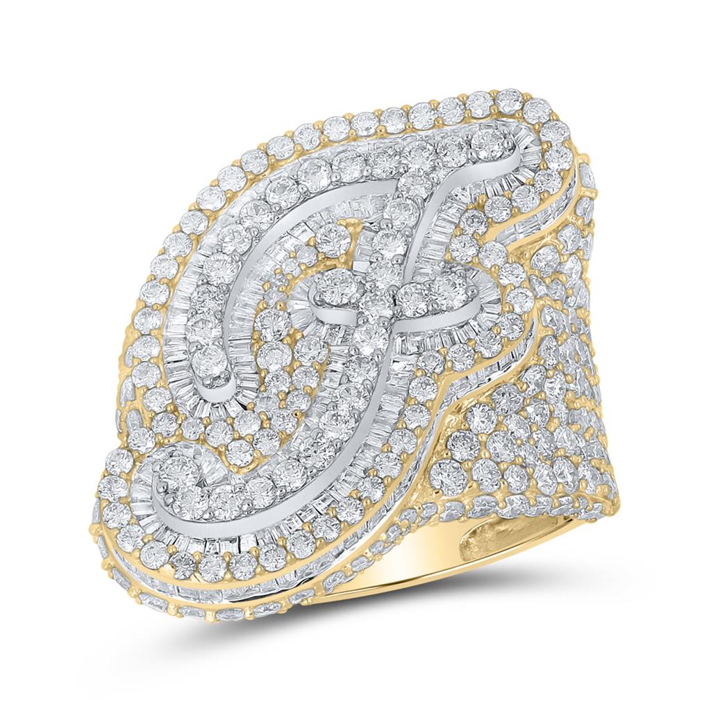 A-Z Initial Cursive Baguette Diamond Ring 10K Yellow Gold F HipHopBling