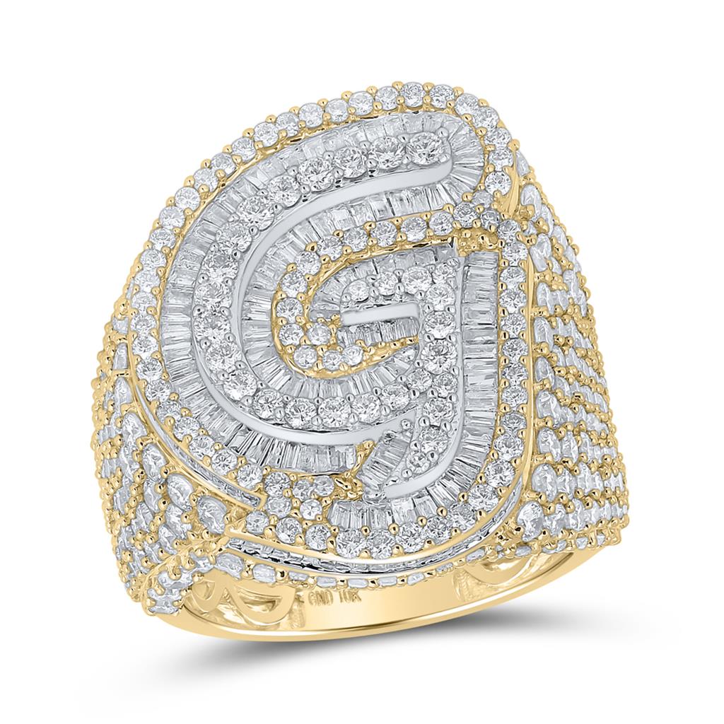 A-Z Initial Cursive Baguette Diamond Ring 10K Yellow Gold G HipHopBling
