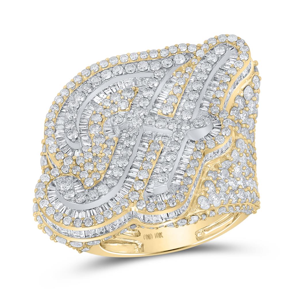 A-Z Initial Cursive Baguette Diamond Ring 10K Yellow Gold H HipHopBling