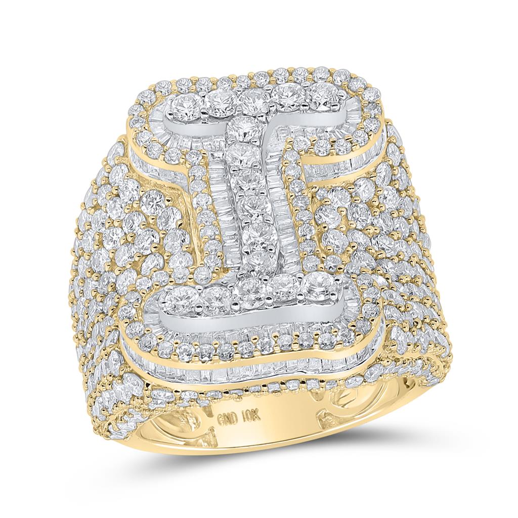 A-Z Initial Cursive Baguette Diamond Ring 10K Yellow Gold I HipHopBling