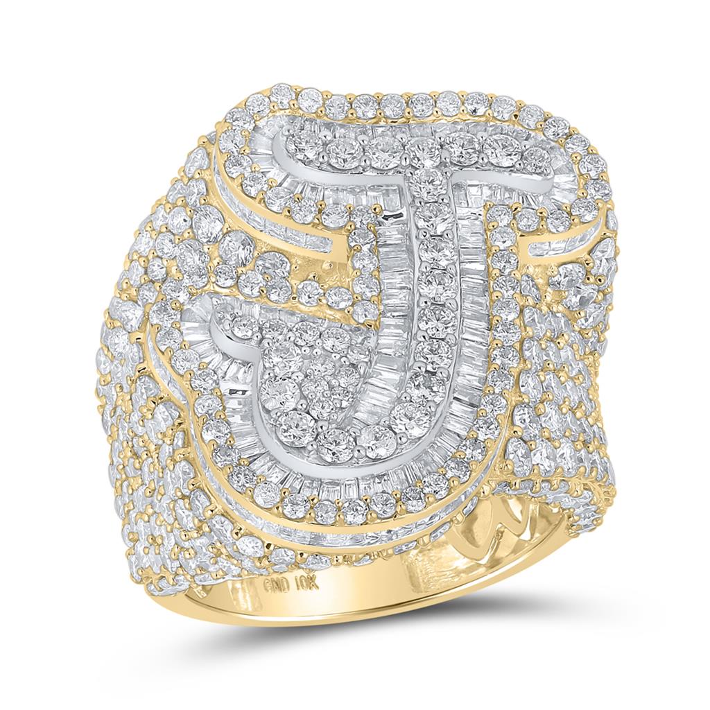 A - Z Initial Cursive Baguette Diamond Ring 10K Yellow Gold J HipHopBling