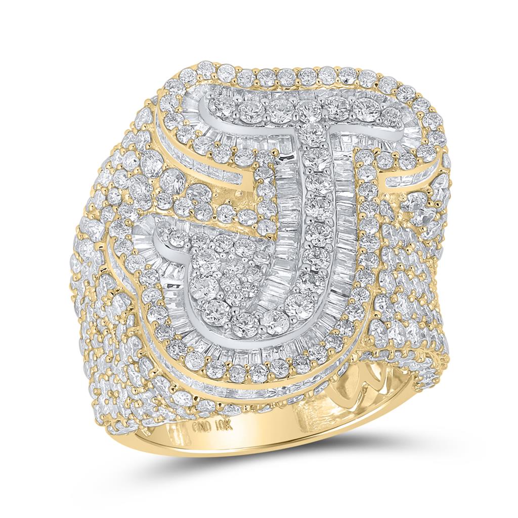 A-Z Initial Cursive Baguette Diamond Ring 10K Yellow Gold J HipHopBling