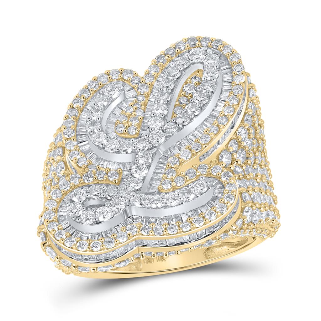 A-Z Initial Cursive Baguette Diamond Ring 10K Yellow Gold L HipHopBling