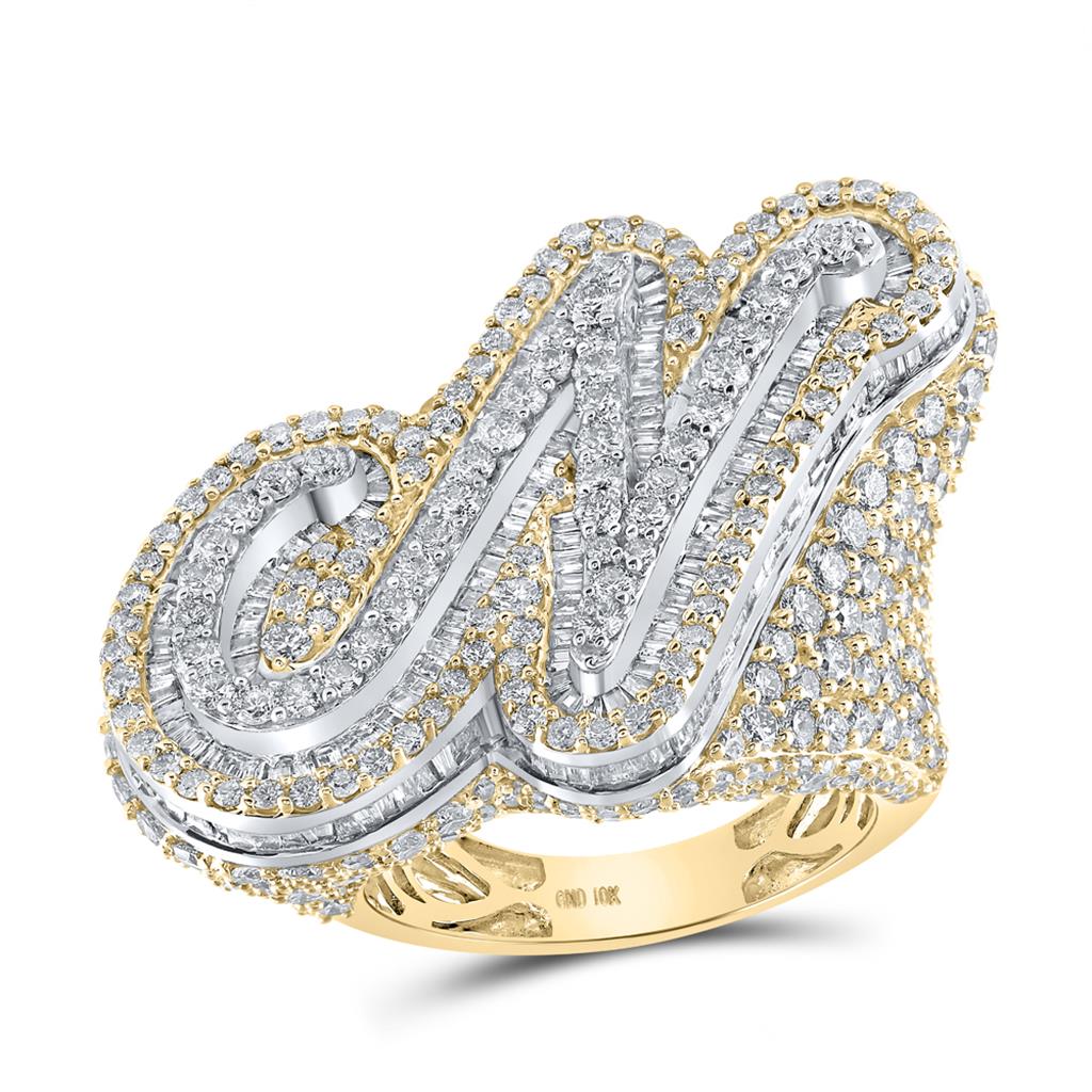 A - Z Initial Cursive Baguette Diamond Ring 10K Yellow Gold N HipHopBling