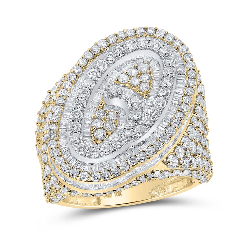 A-Z Initial Cursive Baguette Diamond Ring 10K Yellow Gold O HipHopBling