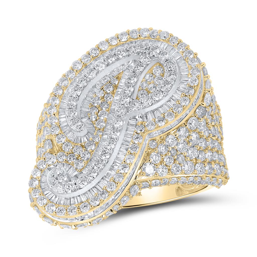 A-Z Initial Cursive Baguette Diamond Ring 10K Yellow Gold P HipHopBling