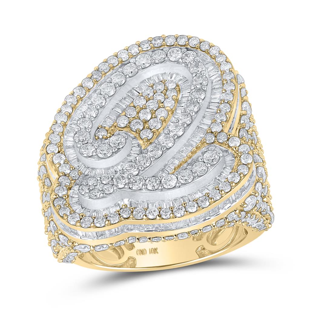 A-Z Initial Cursive Baguette Diamond Ring 10K Yellow Gold Q HipHopBling
