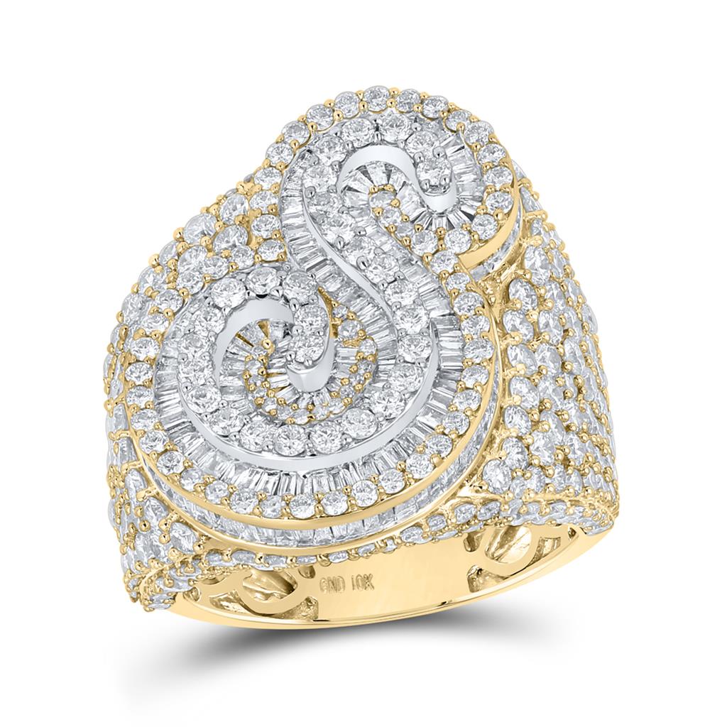A-Z Initial Cursive Baguette Diamond Ring 10K Yellow Gold S HipHopBling