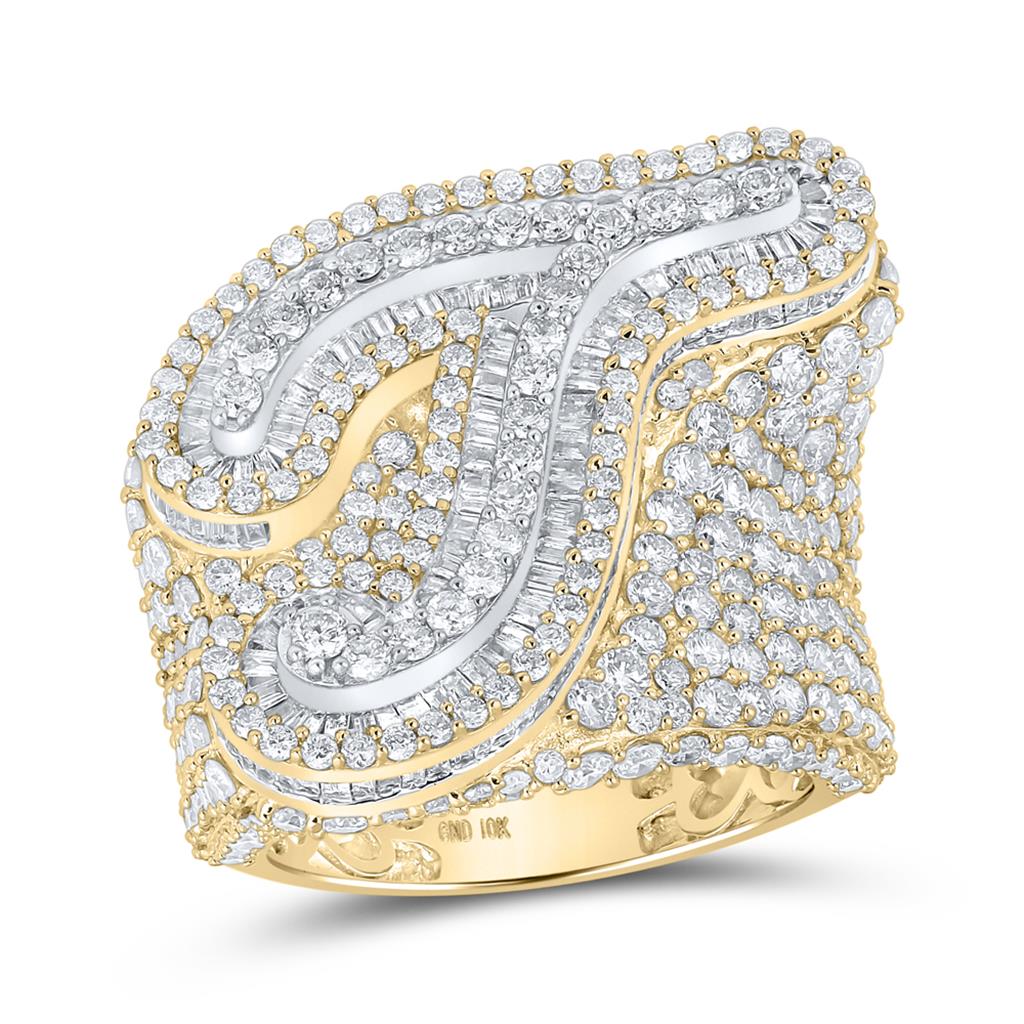 A-Z Initial Cursive Baguette Diamond Ring 10K Yellow Gold T HipHopBling