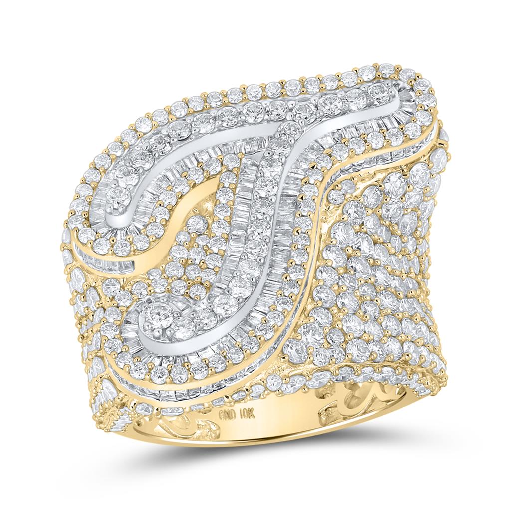 A - Z Initial Cursive Baguette Diamond Ring 10K Yellow Gold T HipHopBling