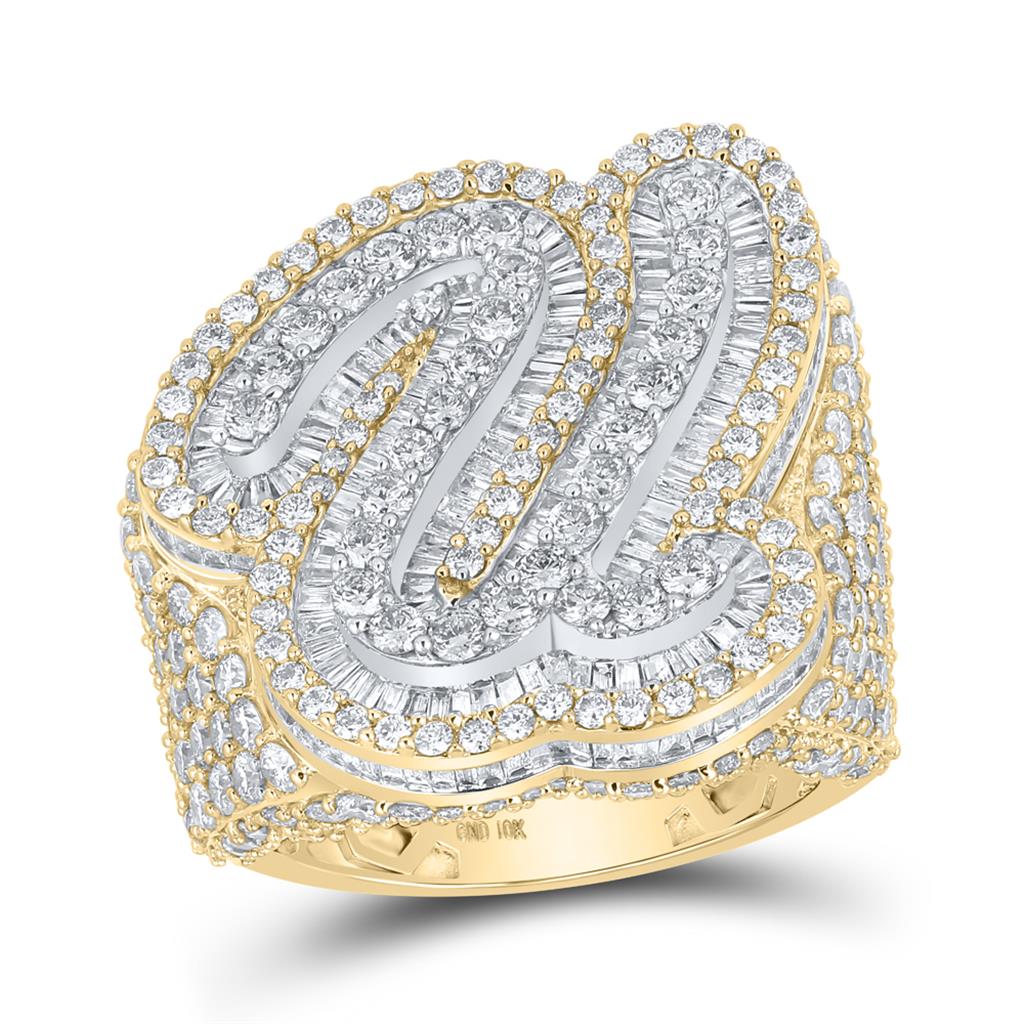 A-Z Initial Cursive Baguette Diamond Ring 10K Yellow Gold U HipHopBling