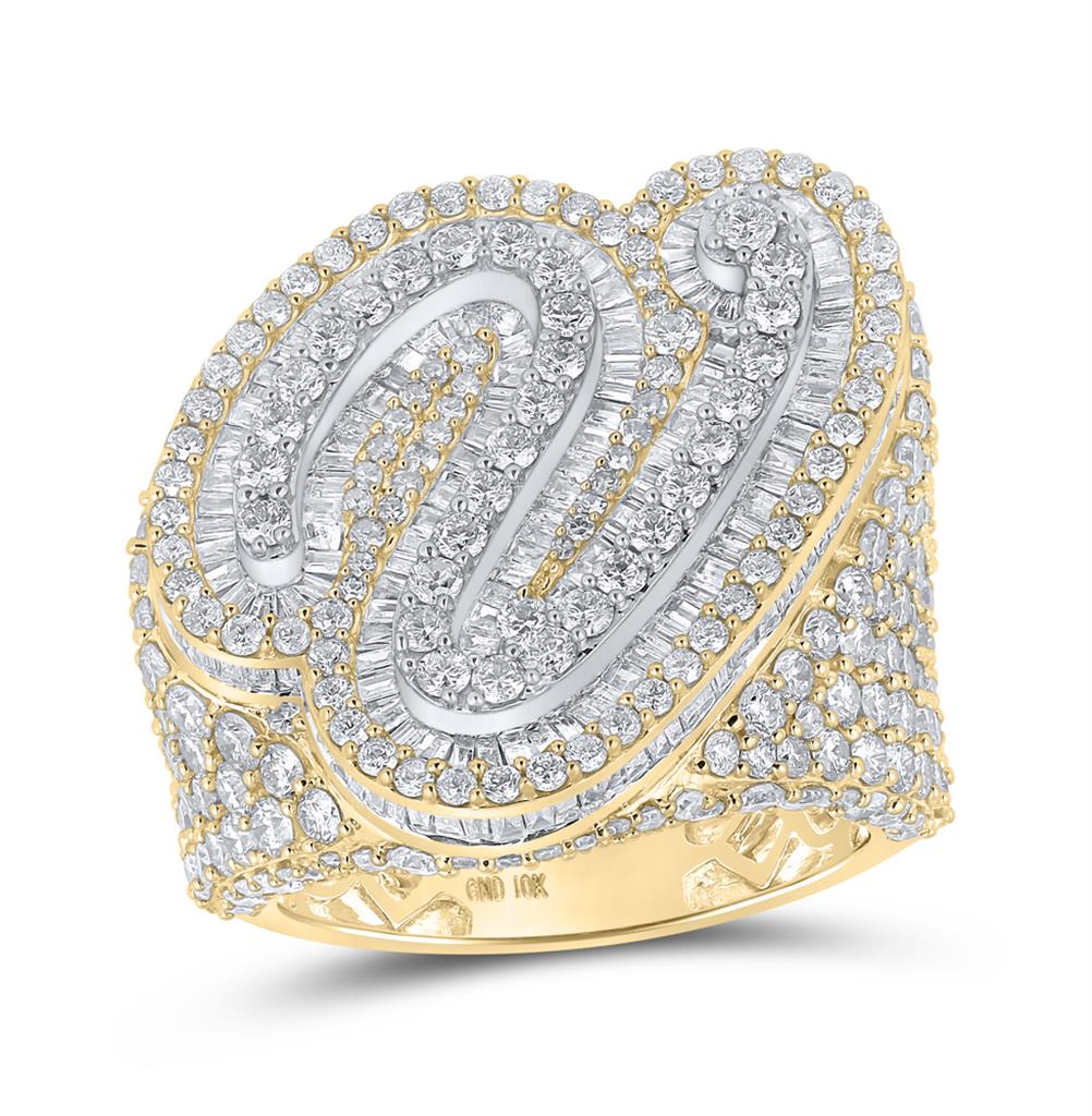 A-Z Initial Cursive Baguette Diamond Ring 10K Yellow Gold V HipHopBling
