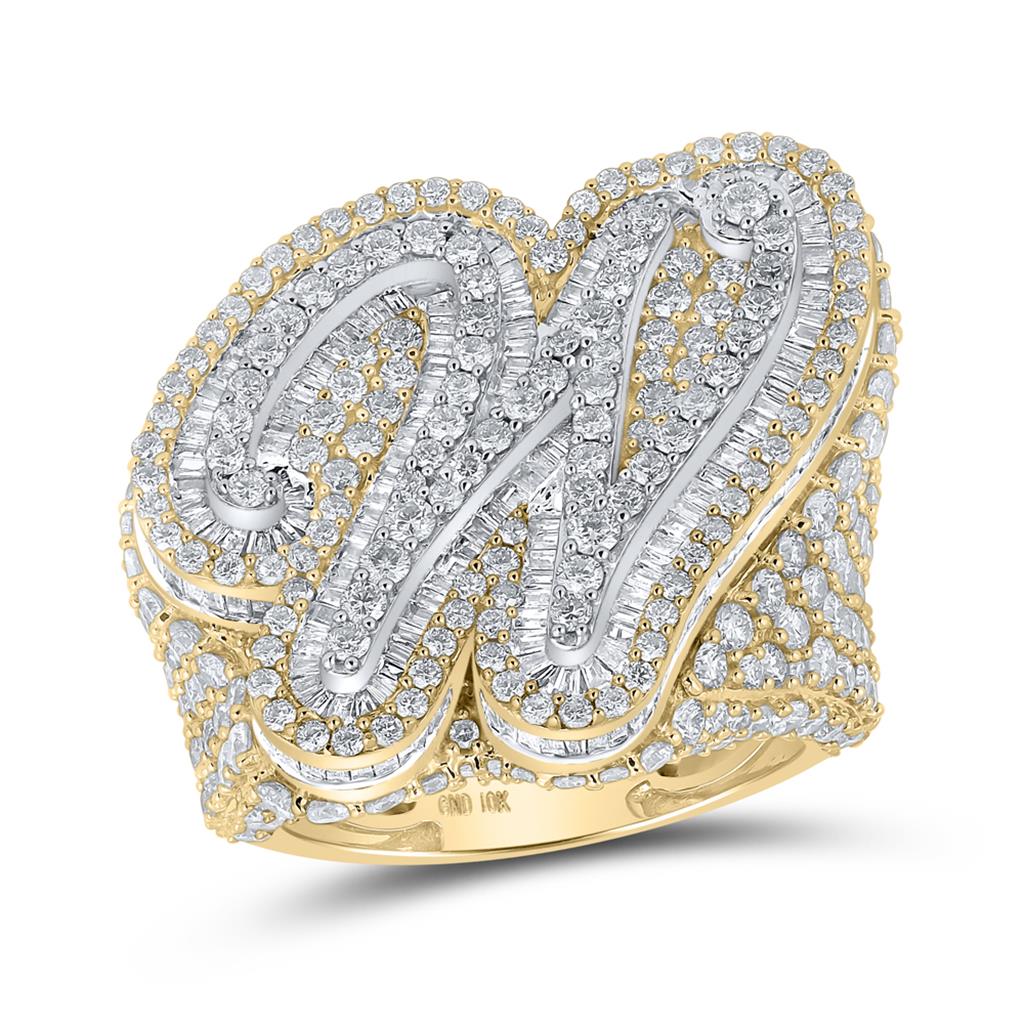 A-Z Initial Cursive Baguette Diamond Ring 10K Yellow Gold W HipHopBling