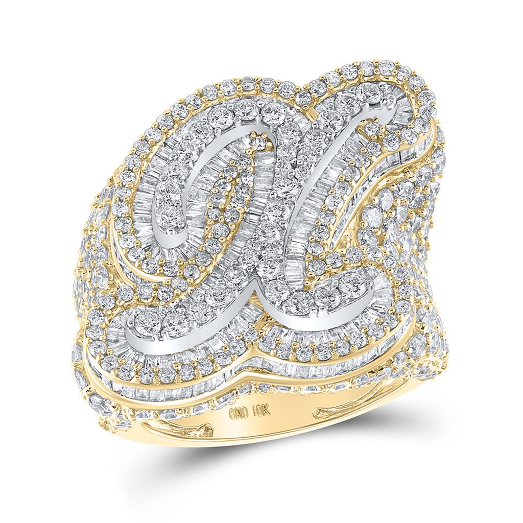 A-Z Initial Cursive Baguette Diamond Ring 10K Yellow Gold X HipHopBling