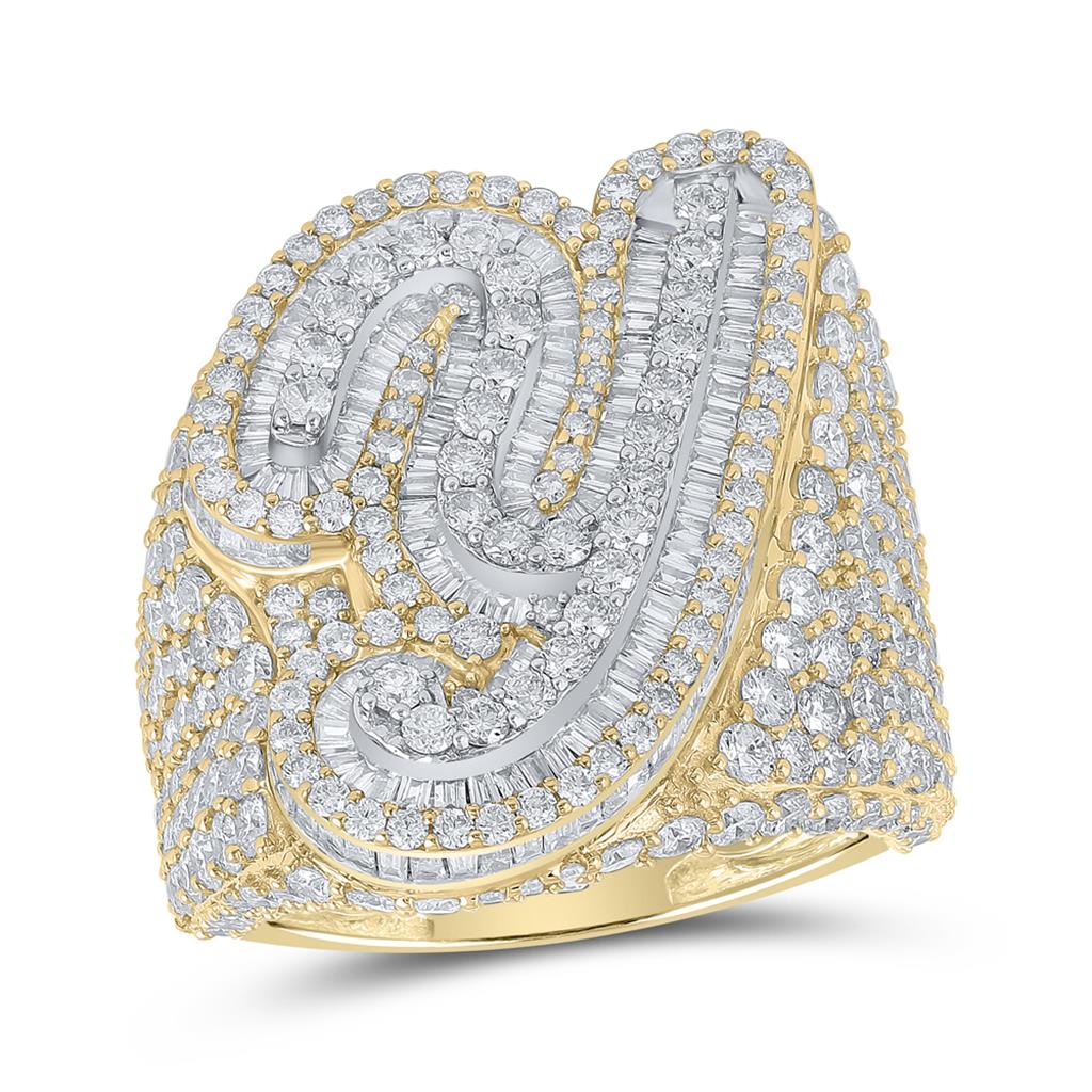 A-Z Initial Cursive Baguette Diamond Ring 10K Yellow Gold Y HipHopBling