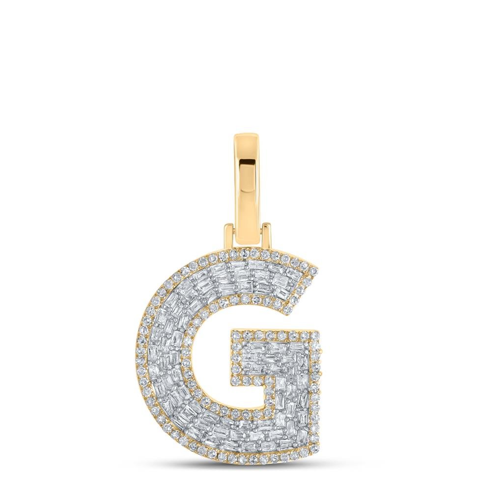 A - Z Letter Initial Block Baguette Diamond Pendant 10K Yellow Gold A HipHopBling