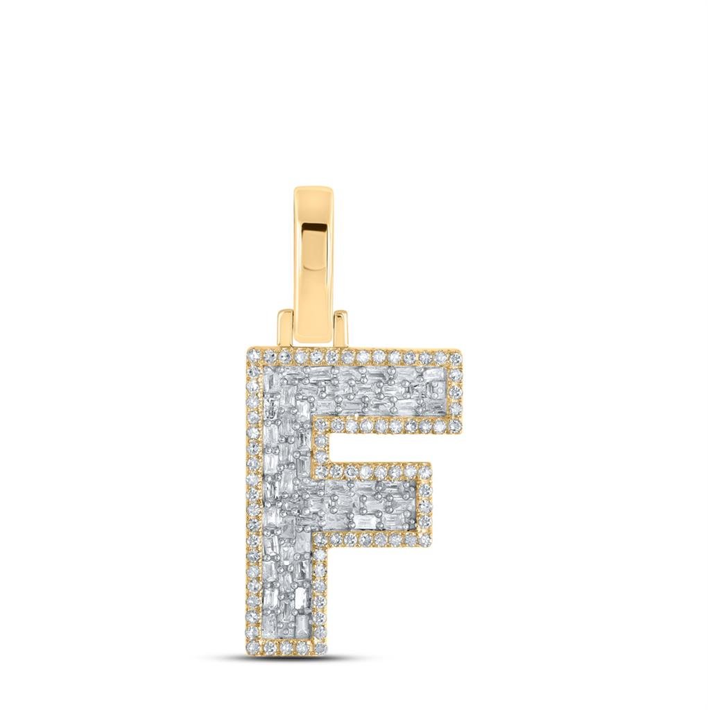 A - Z Letter Initial Block Baguette Diamond Pendant 10K Yellow Gold A HipHopBling